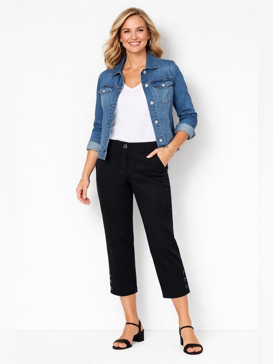 Talbots Pants - TALBOTS Perfect Cropped Black Pant
 Tailored Capri Ankle Pants Button Hem Size 4